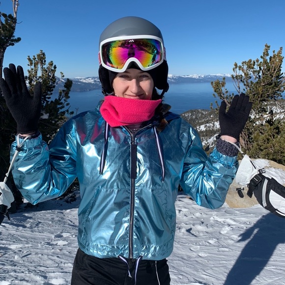 Shiny blue zip up hoodie - Picture 2 of 6